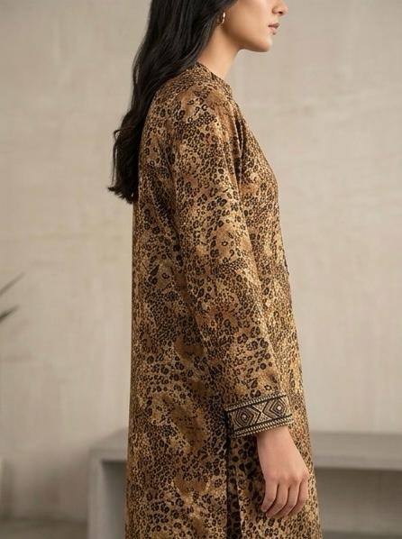 3-Piece Women’s Leopard Print Lawn Suit with Geometric Embroidered Border & Dupatta