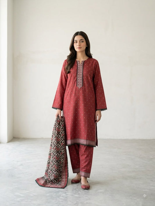 Bin Saeed – Deep Rust Printed 3-Piece Lawn Collection