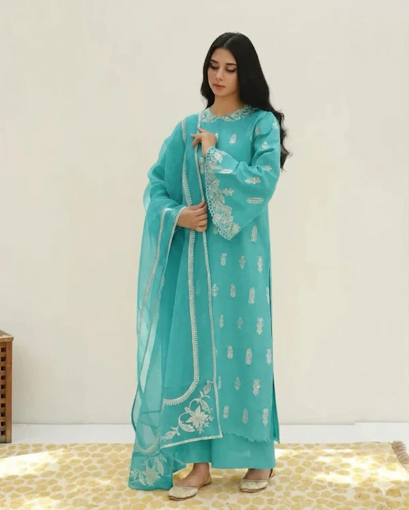 Mahrani Sea Green – Stylish 3 Piece Stitched embroidered Suit for Women