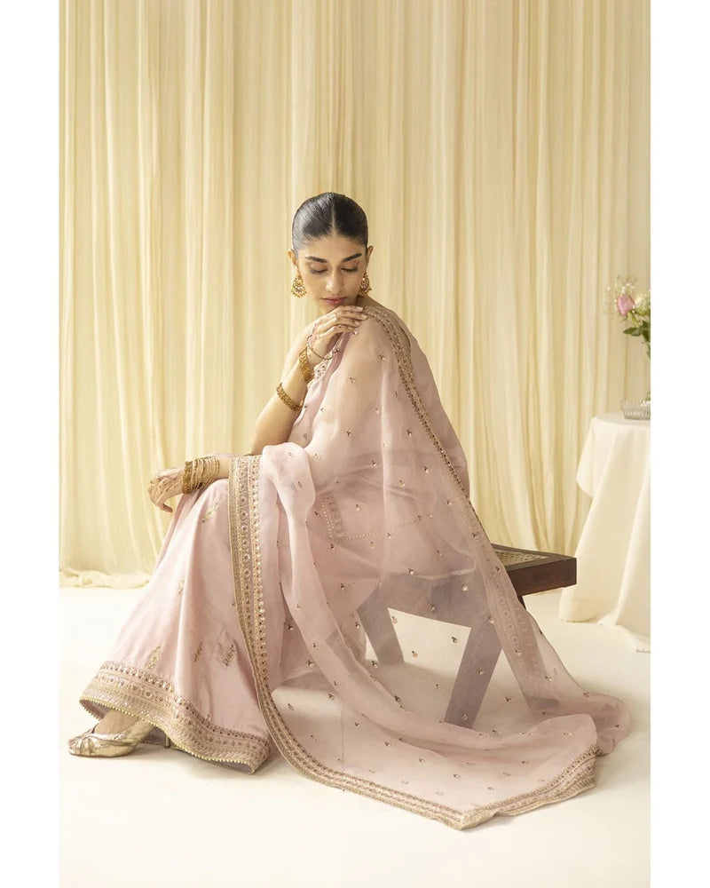 Mahrani Pink Majesty Sharara Suit | Blush Pink Premium Lawn 3 Piece