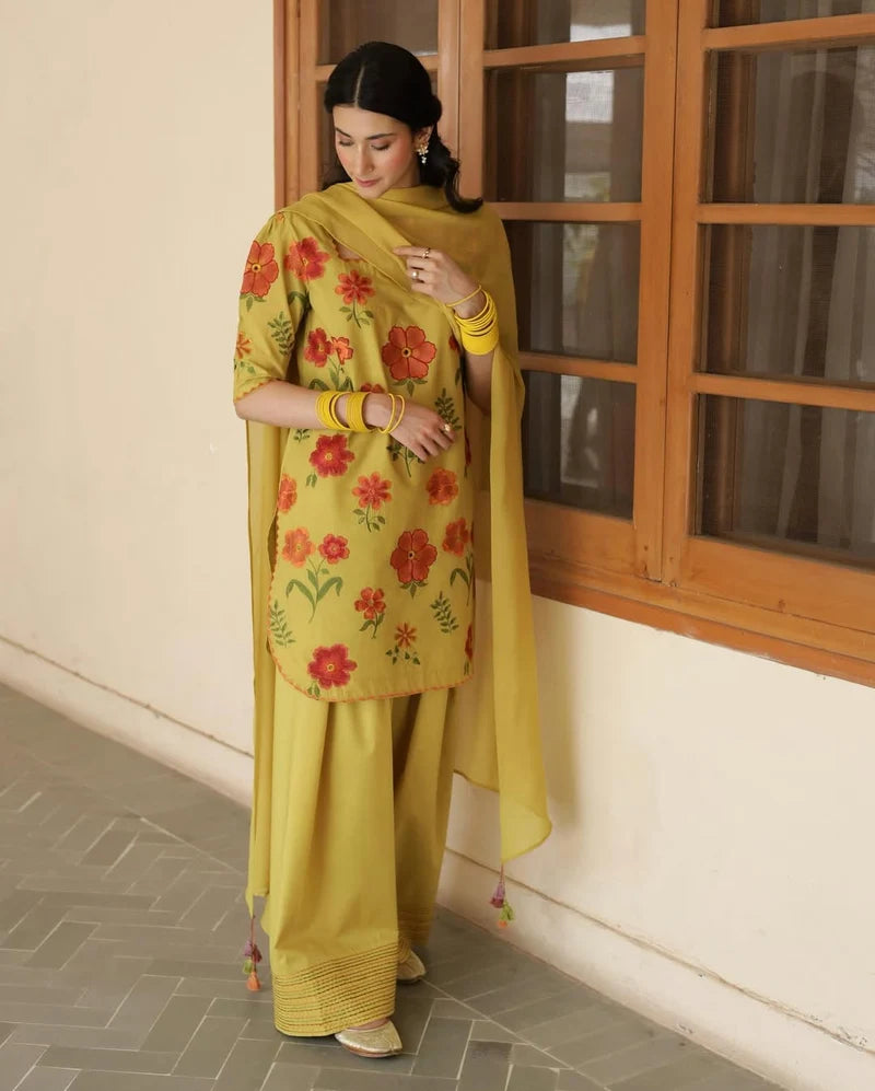 Mahrani Zard Bahaar Mustard Yellow Suit | Farshi Shalwar 3 Piece Dress