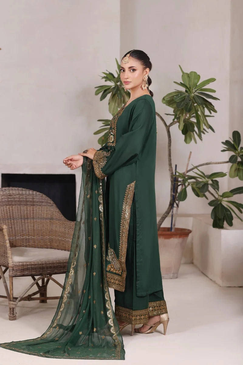 Mahrani Green Gold Maherposh Suit | Luxury Embroidered Lawn Pret 3 Piece