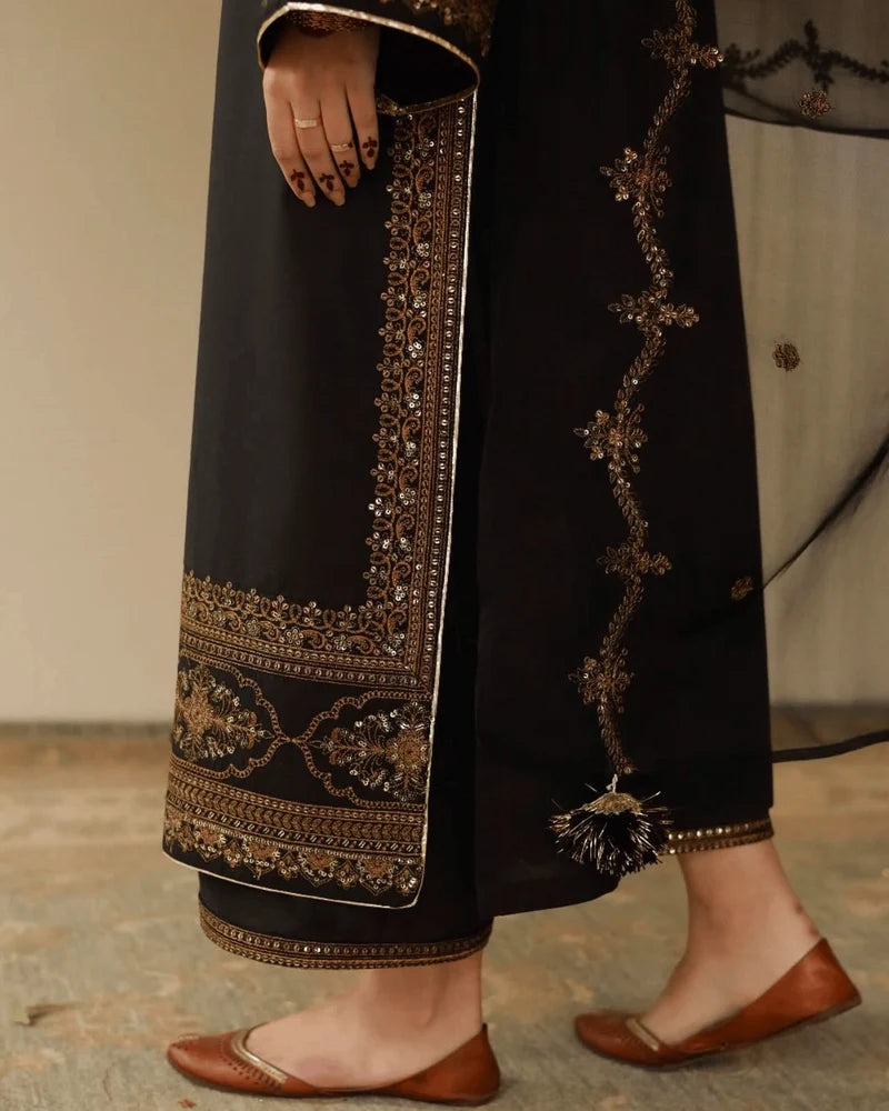 Mahrani Royal Black Attire – Classic 3-Piece Suit for Women