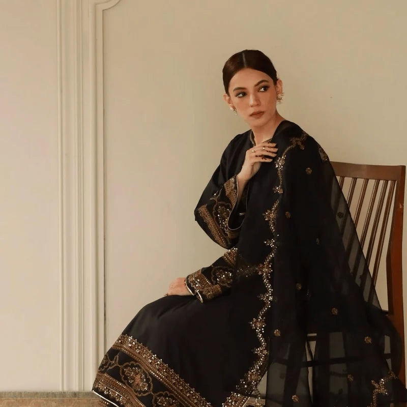 Mahrani Royal Black Attire – Classic 3-Piece Suit for Women