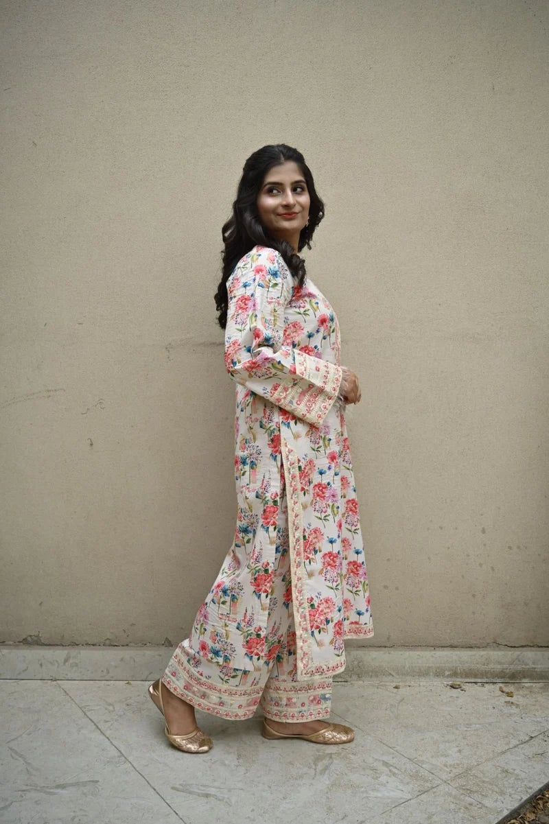 Mahrani Ivory Bloom – Luxury Embroidered Suit for Women
