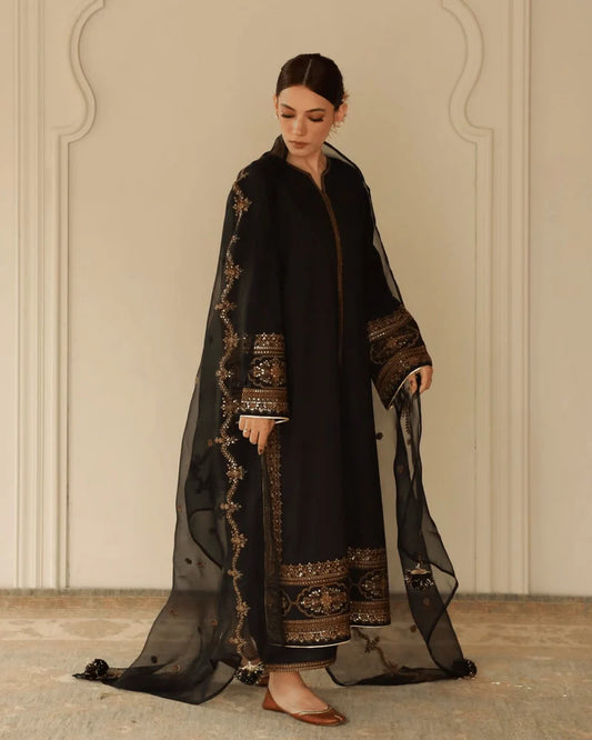 Mahrani Royal Black Attire – Classic 3-Piece Suit for Women