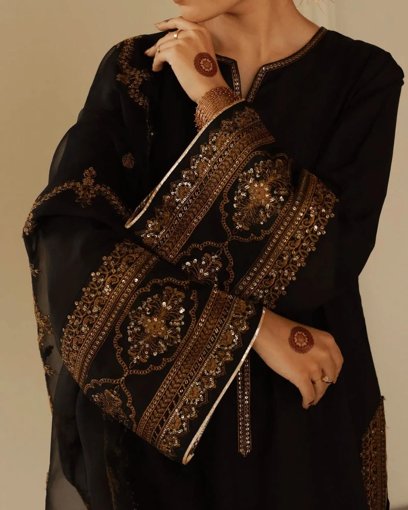 Mahrani Royal Black Attire – Classic 3-Piece Suit for Women