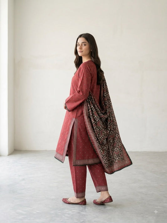 Bin Saeed – Deep Rust Printed 3-Piece Lawn Collection
