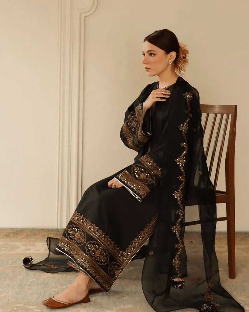 Mahrani Royal Black Attire – Classic 3-Piece Suit for Women