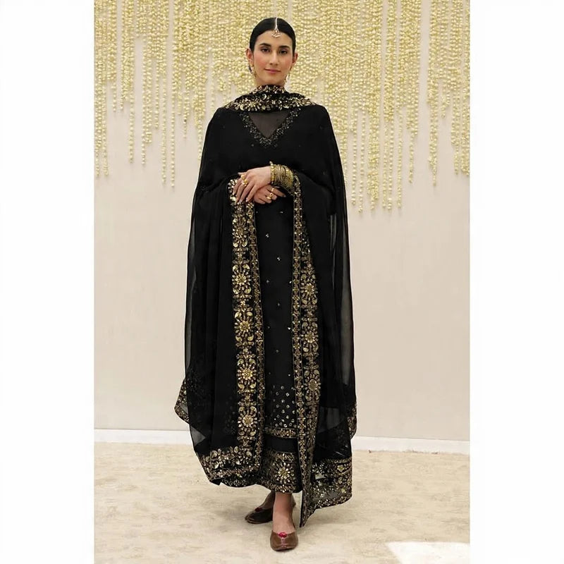 Mahrani Black Grace 3 piece Embroidered Luxury Pret For Women