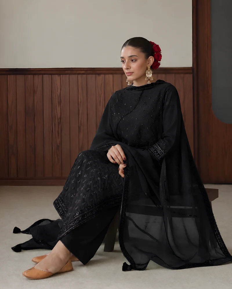 Mahrani's Black Bahaar 3 Piece Black Lawn Suit - Summer Collection