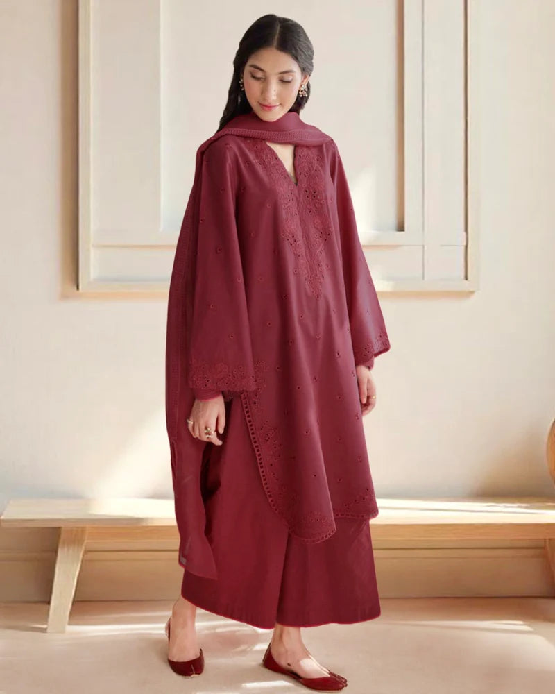 Mahrani Maroon Elegance – Luxury Embroidered Suit for Women