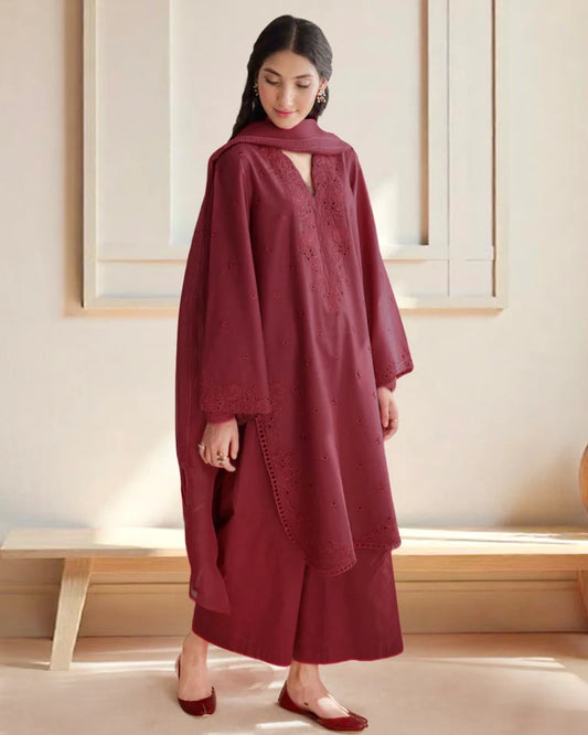 Mahrani Maroon Elegance – Luxury Embroidered Suit for Women