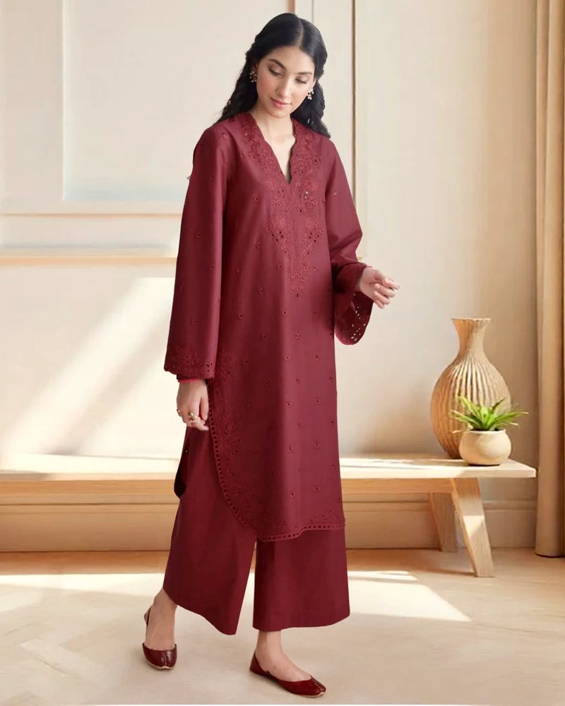 Mahrani Maroon Elegance – Luxury Embroidered Suit for Women