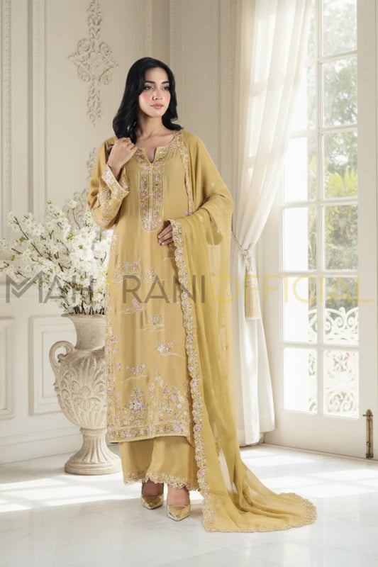 Mahrani Golden Dream 3 piece Embroidered Stitched suit