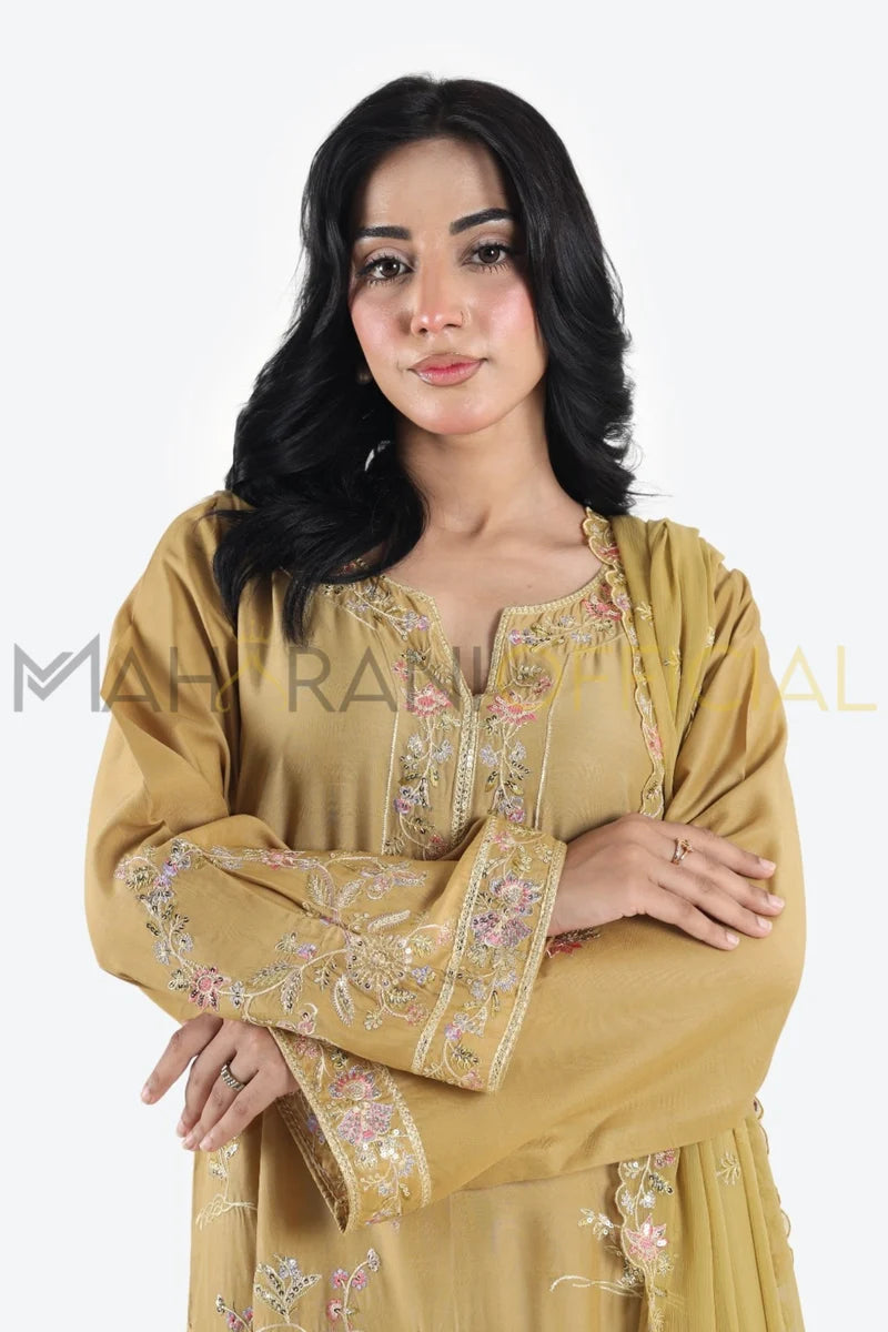 Mahrani Golden Dream 3 piece Embroidered Stitched suit