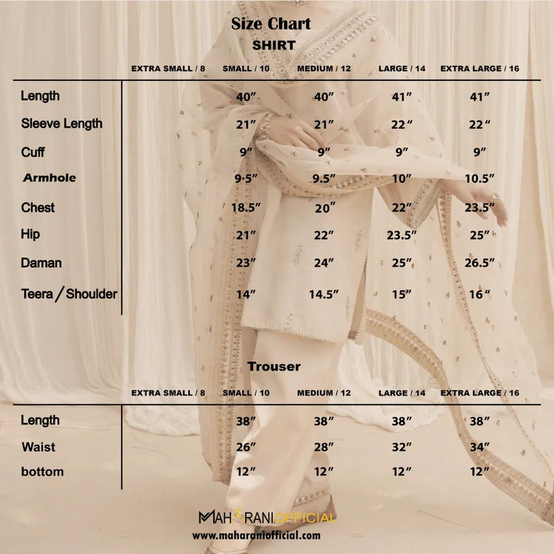 Mahrani's Golden Petal Lawn Suit | Golden Embroidery with Organza Dupatta