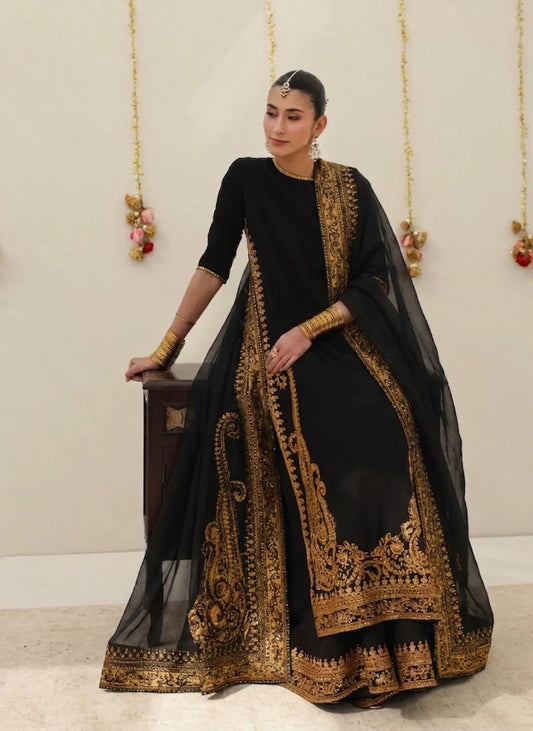 Mahrani Zarshab Black Festive 26 | Black Tilla & Sequins Lawn Suit