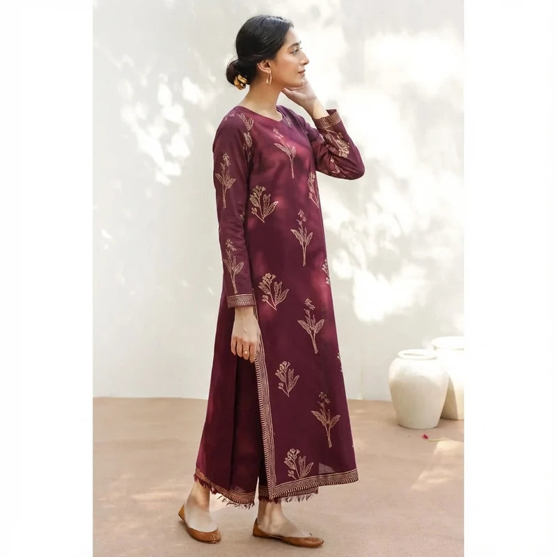 Mahrani Mahroon Aura Suit | Full Sleeve Lawn 3 Piece Stitched