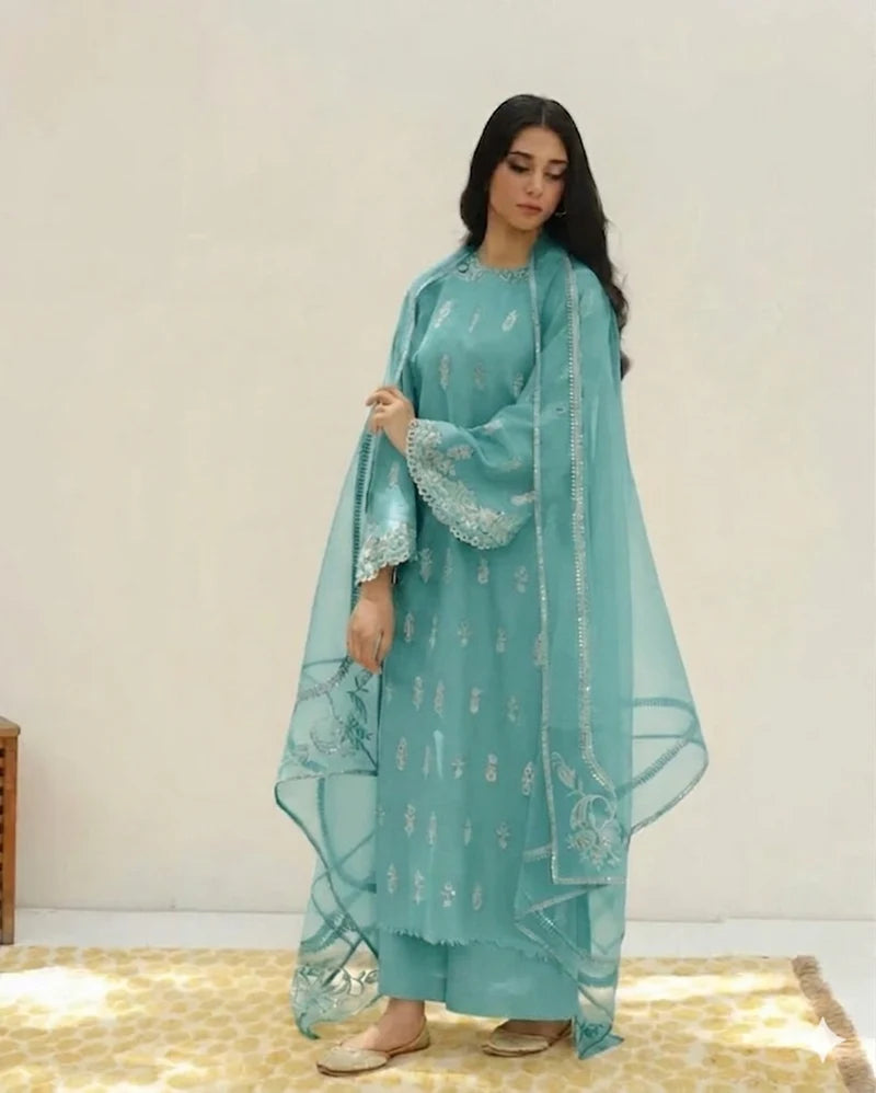 Mahrani Sea Green – Stylish 3 Piece Stitched embroidered Suit for Women