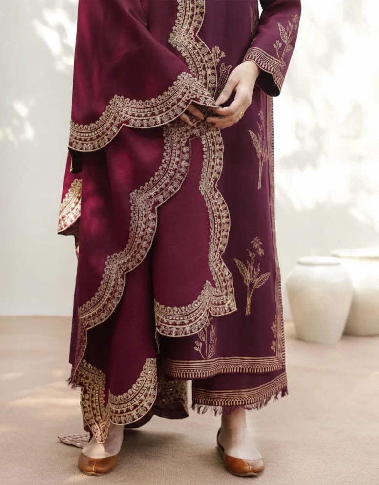 Mahrani Mahroon Aura Suit | Full Sleeve Lawn 3 Piece Stitched