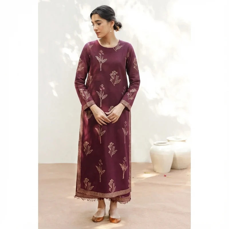 Mahrani Mahroon Aura Suit | Full Sleeve Lawn 3 Piece Stitched