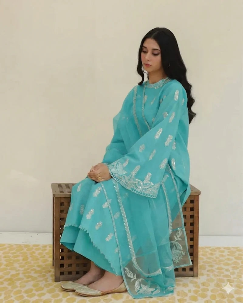 Mahrani Sea Green – Stylish 3 Piece Stitched embroidered Suit for Women