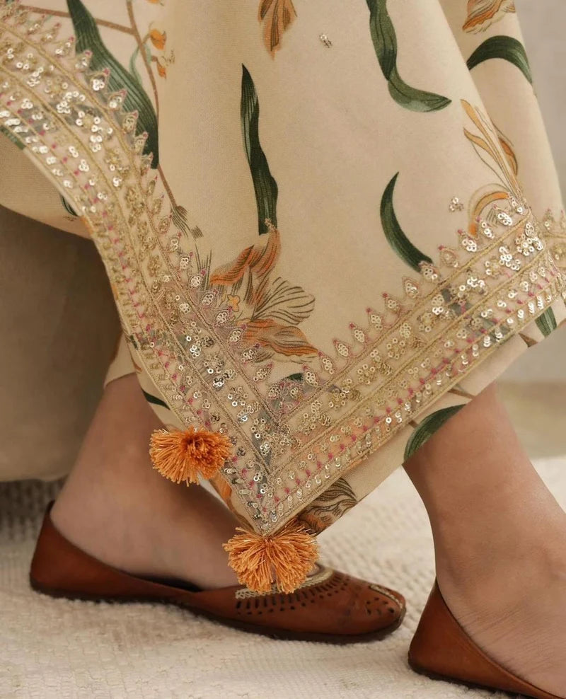 Mahrani Ivory Flora 2-Piece Stitched Suit