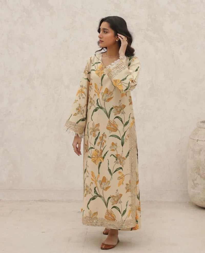 Mahrani Ivory Flora 2-Piece Stitched Suit