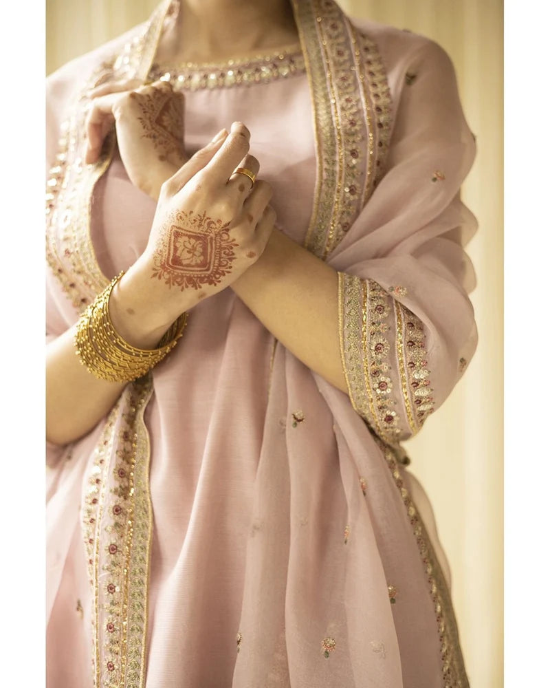 Mahrani Pink Majesty Sharara Suit | Blush Pink Premium Lawn 3 Piece