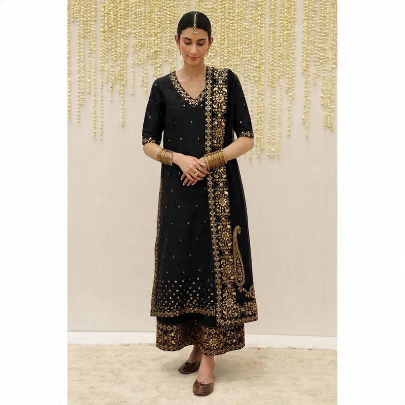 Mahrani Black Grace 3 piece Embroidered Luxury Pret For Women