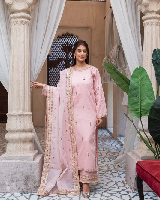Mahrani Royal Pink Majesty Sharara Suit | Blush Pink Premium Lawn 3 Piece