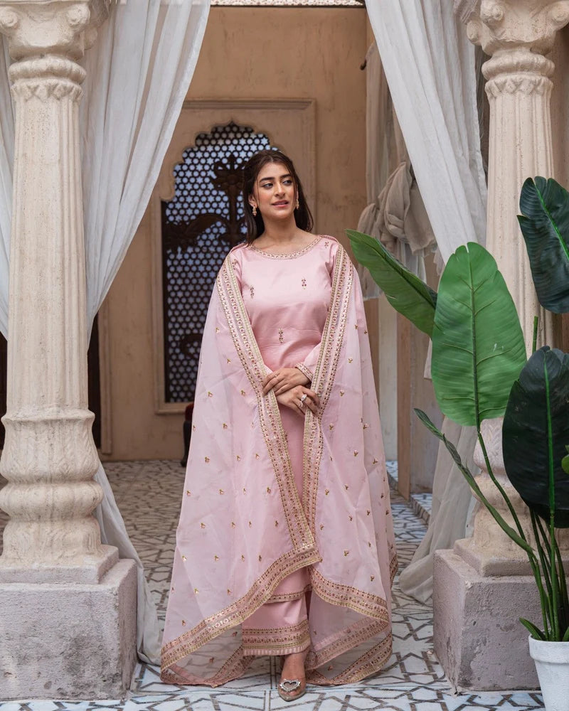 Mahrani Royal Pink Majesty Sharara Suit | Blush Pink Premium Lawn 3 Piece