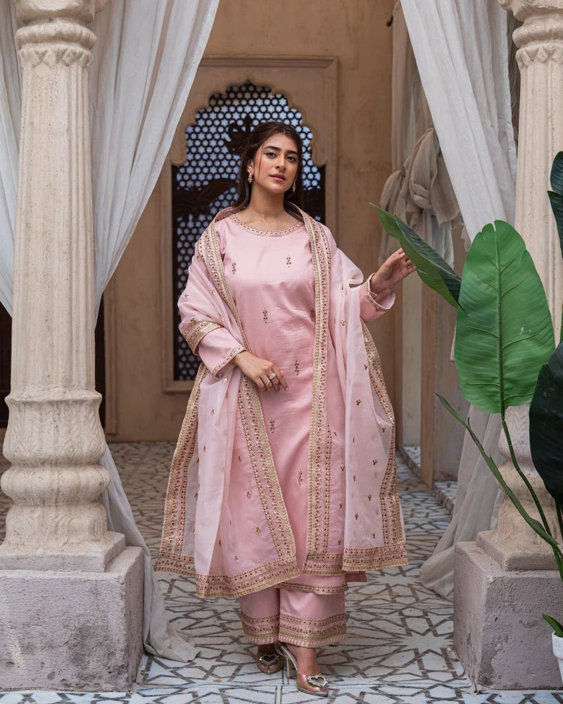 Mahrani Royal Pink Majesty Sharara Suit | Blush Pink Premium Lawn 3 Piece