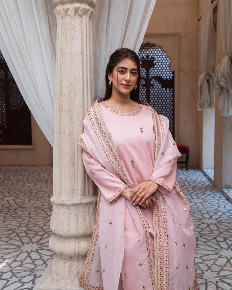 Mahrani Royal Pink Majesty Sharara Suit | Blush Pink Premium Lawn 3 Piece