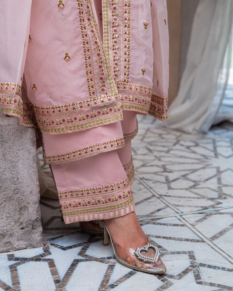 Mahrani Royal Pink Majesty Sharara Suit | Blush Pink Premium Lawn 3 Piece