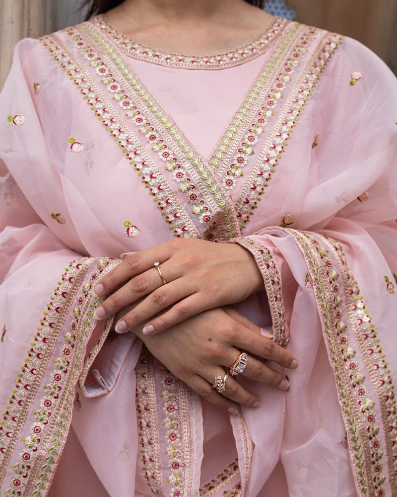 Mahrani Royal Pink Majesty Sharara Suit | Blush Pink Premium Lawn 3 Piece