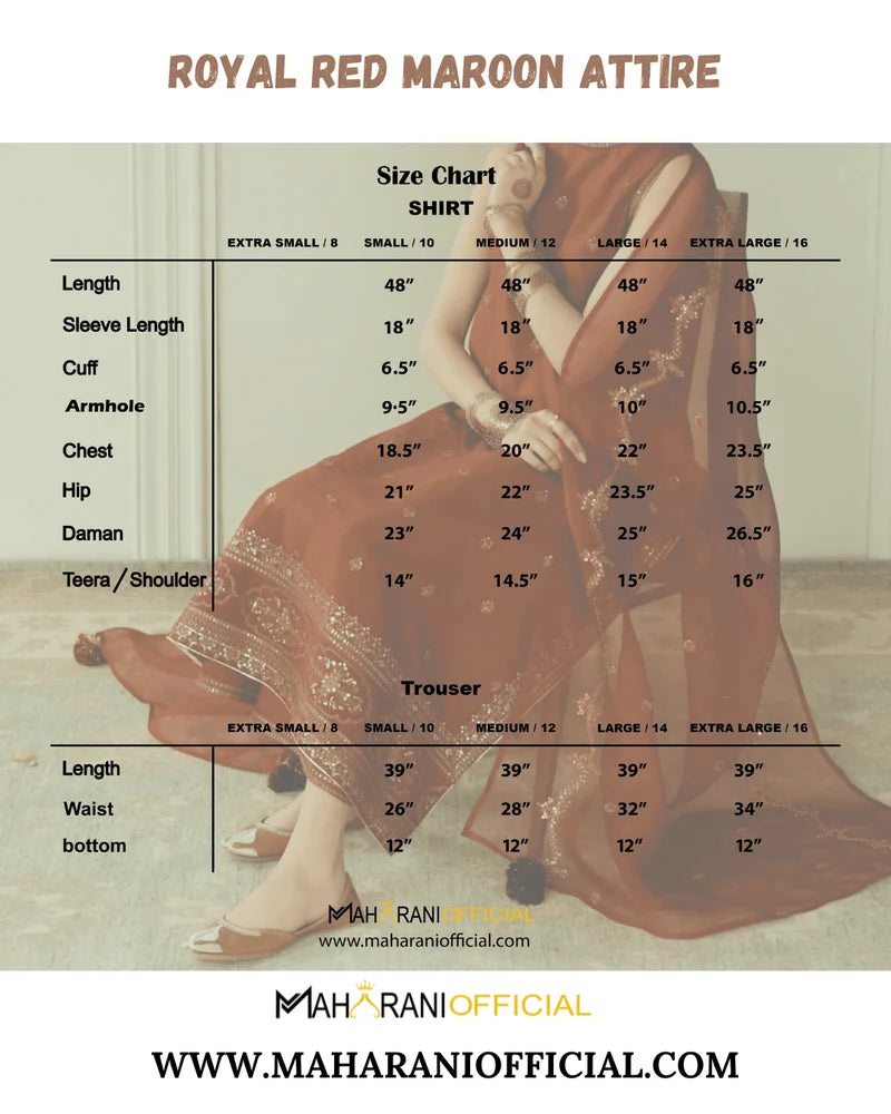 Mahrani Royall Red Maroon Attire – Luxury 3-Piece Suit for Women