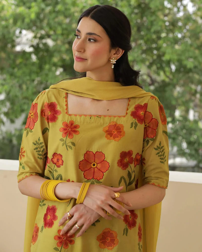 Mahrani Zard Bahaar Mustard Yellow Suit | Farshi Shalwar 3 Piece Dress