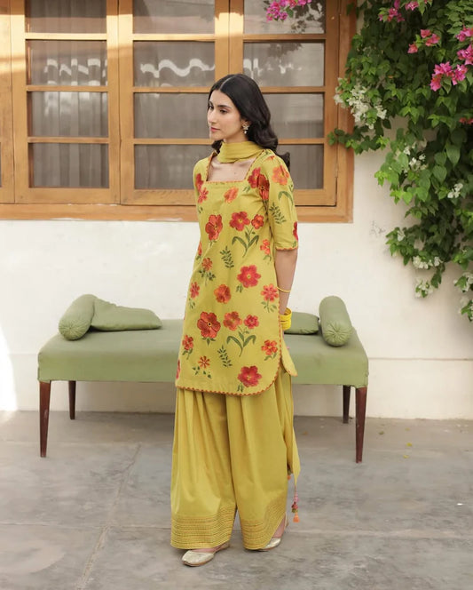 Mahrani Zard Bahaar Mustard Yellow Suit | Farshi Shalwar 3 Piece Dress