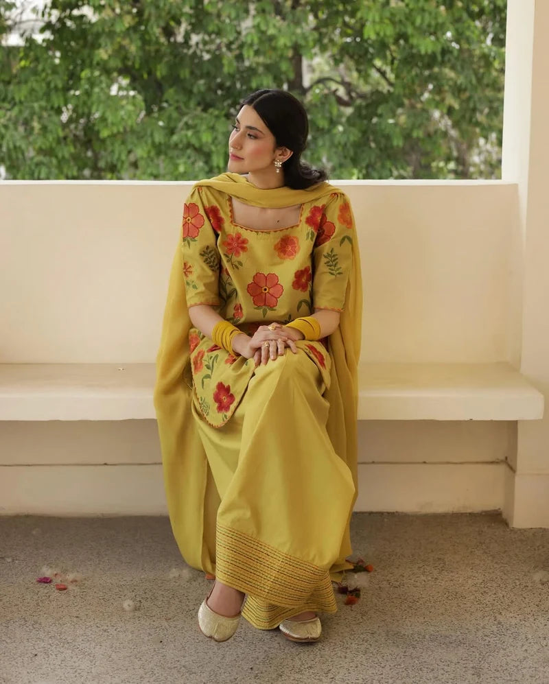 Mahrani Zard Bahaar Mustard Yellow Suit | Farshi Shalwar 3 Piece Dress