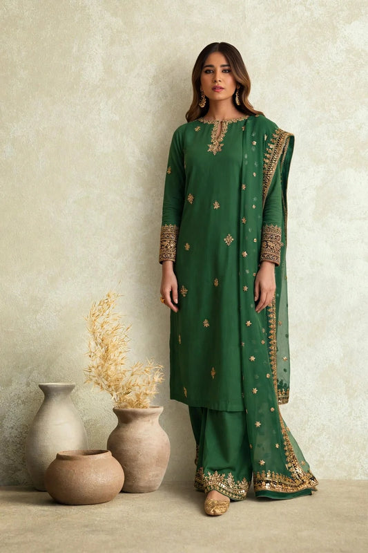 Mahrani Green Zareen Lawn Suit - 3 Piece Embroidered Ready to Wear