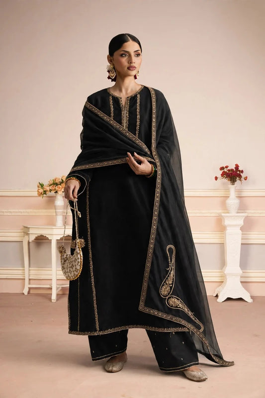 Mahrani Mehrunisa Black 3-Piece Stitched