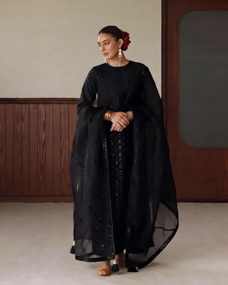 Mahrani's Black Bahaar 3 Piece Black Lawn Suit - Summer Collection