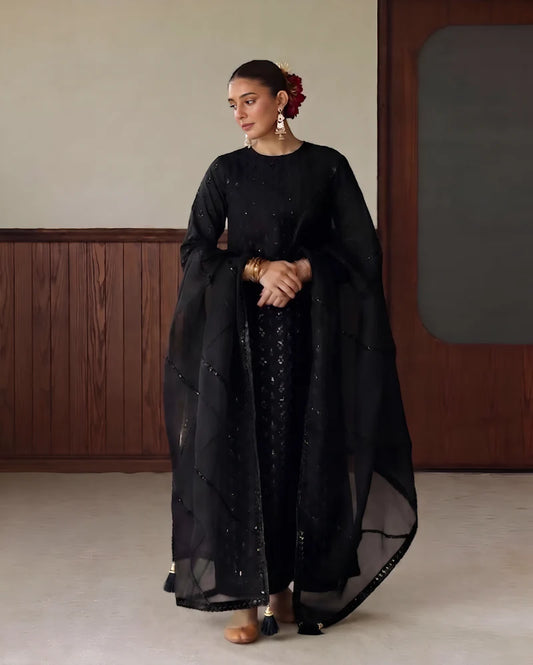 Mahrani's Black Bahaar 3 Piece Black Lawn Suit - Summer Collection
