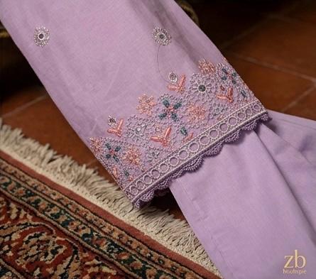 Minsa Collections – Elegant Lavender 3-Piece Embroidered Cotton Suit with Printed Dupatta