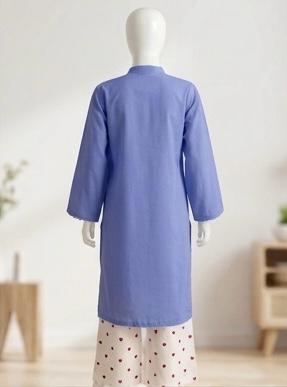 Sky Blue Cotton Kurti with Heart Print Plazo Trouser – 2 Piece Set