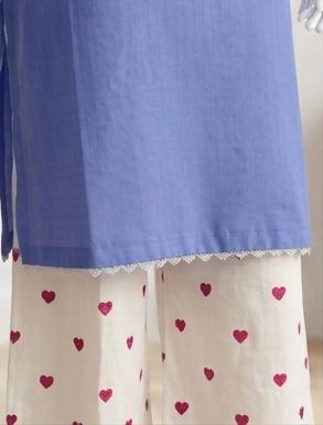 Sky Blue Cotton Kurti with Heart Print Plazo Trouser – 2 Piece Set