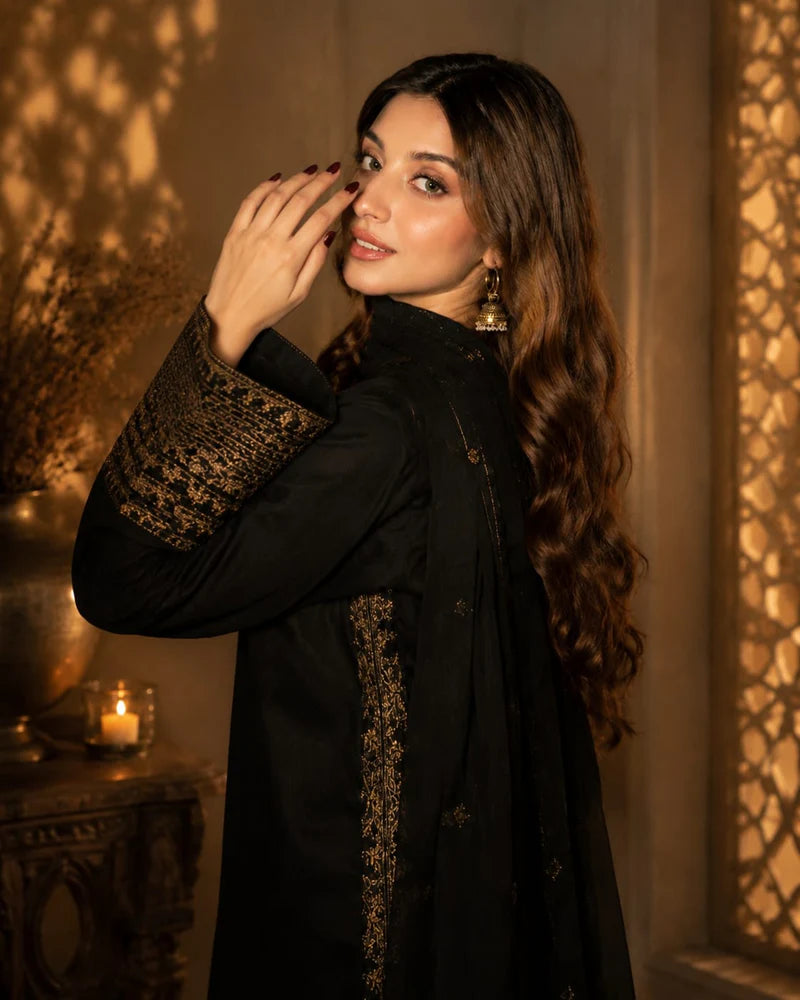 Mahrani Black Pearl Lawn Suit | Tila Sequin Embroidered 3 Piece with Chiffon Dupatta