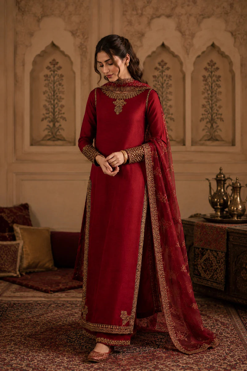 Mahrani Mahroon Ruby 3 Piece Maroon Lawn Suit - Luxury Pret